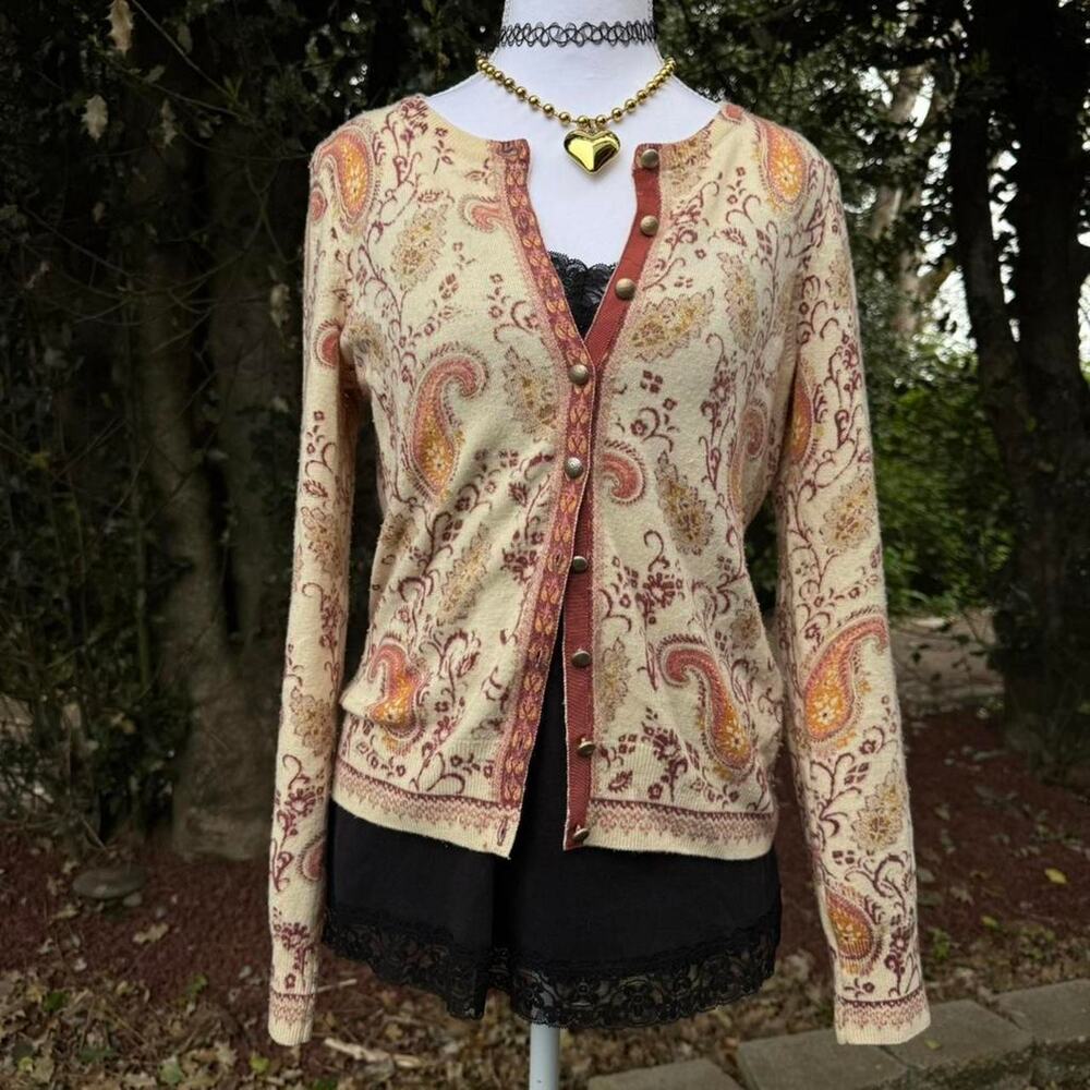 Cottagecore cream paisley printed cardigan